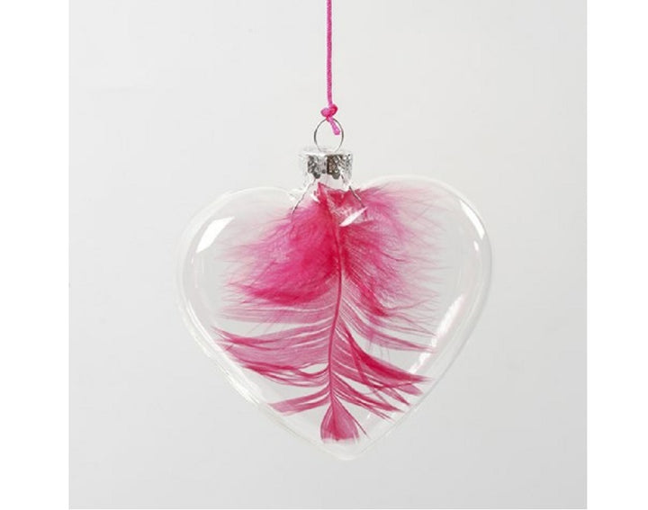 6 Glass 90mm Flat Heart Shaped Christmas Bauble Ornaments for Tree Decoration