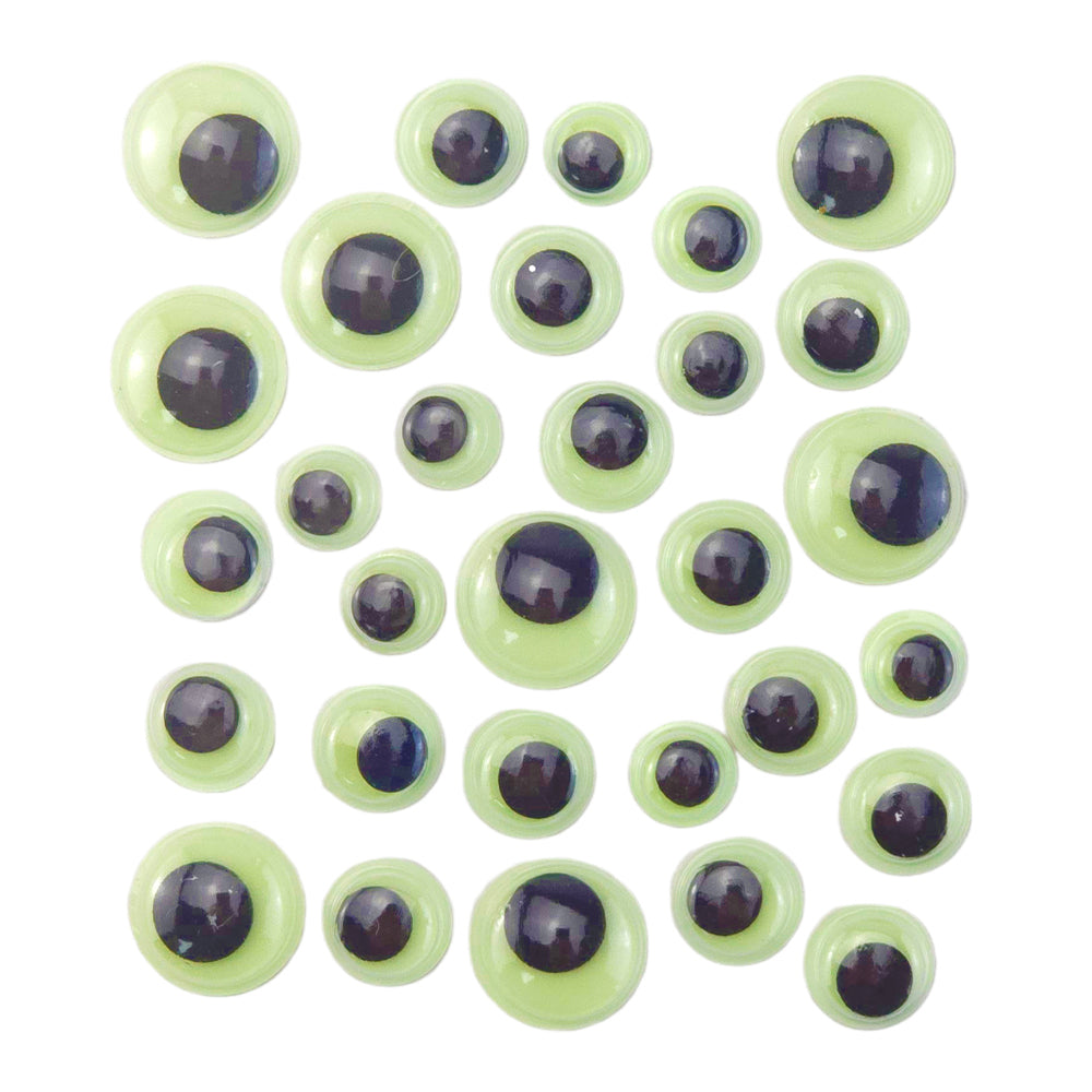 30 Assorted Glow in the Dark Googly Eyes | Self Adhesive | 8/10/14mm