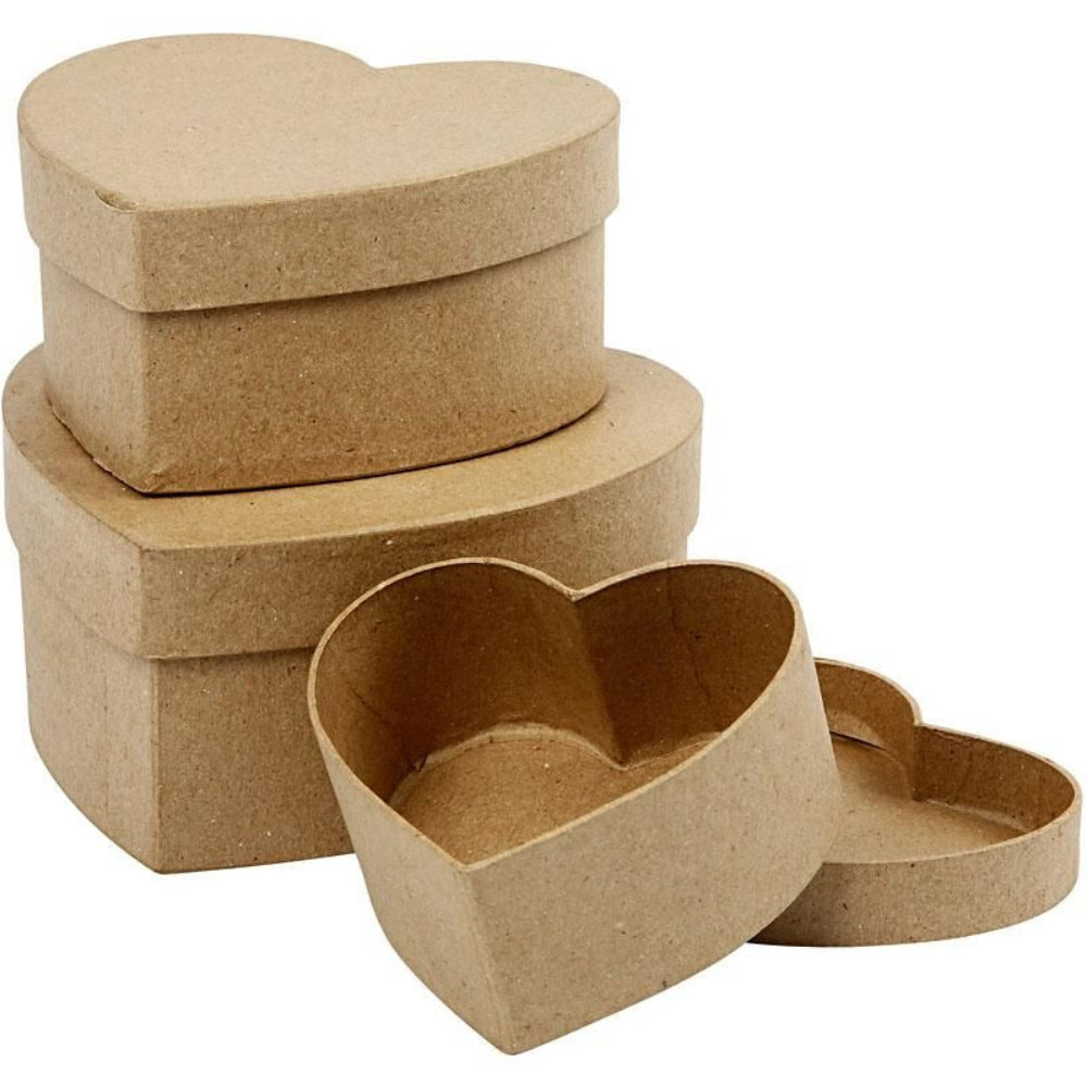 3 Nesting & Stacking Heart Shaped Paper Mache Boxes | Papier Mache Boxes