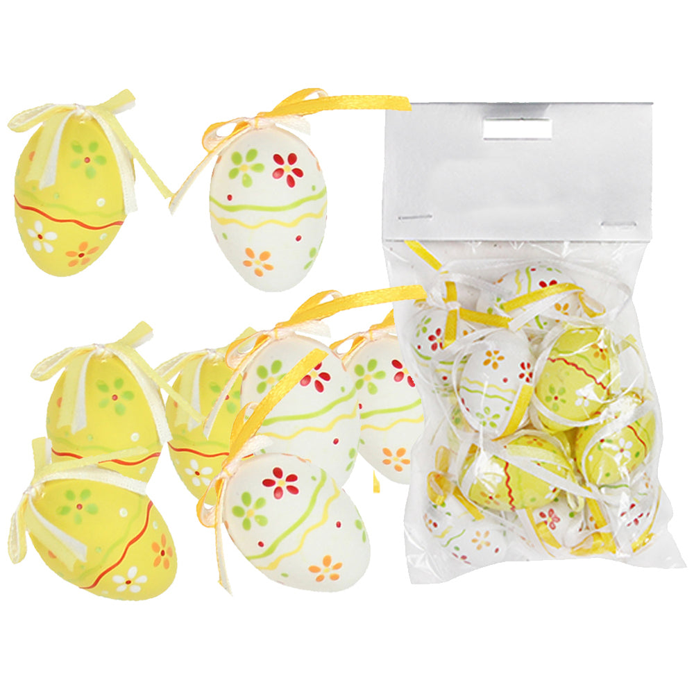 12 4cm Yellow and White Hanging Plastic Eggs for Easter Trees | Gisela Graham
