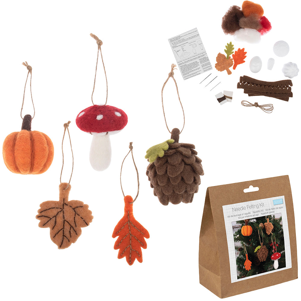 Autumn Hanging Ornaments | Needle Felting Set | Makes 5 | Complete Kit