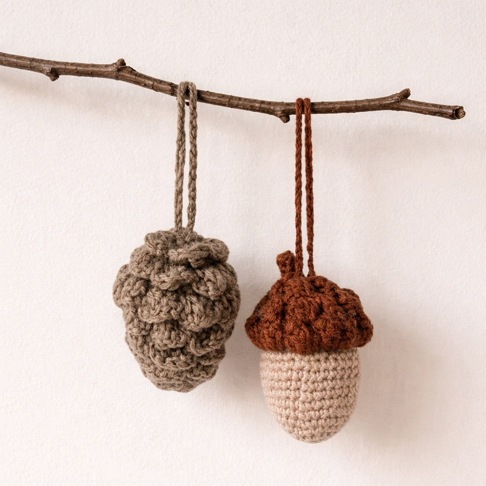 Pinecone &amp; Acorn Ornaments | Complete Crochet Craft Kit | Each 8cm Tall