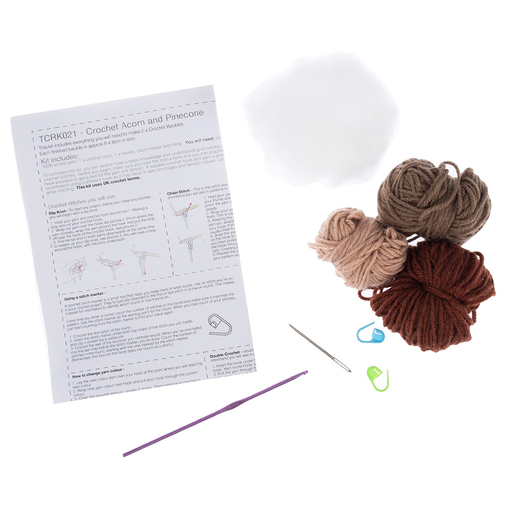 Pinecone &amp; Acorn Ornaments | Complete Crochet Craft Kit | Each 8cm Tall