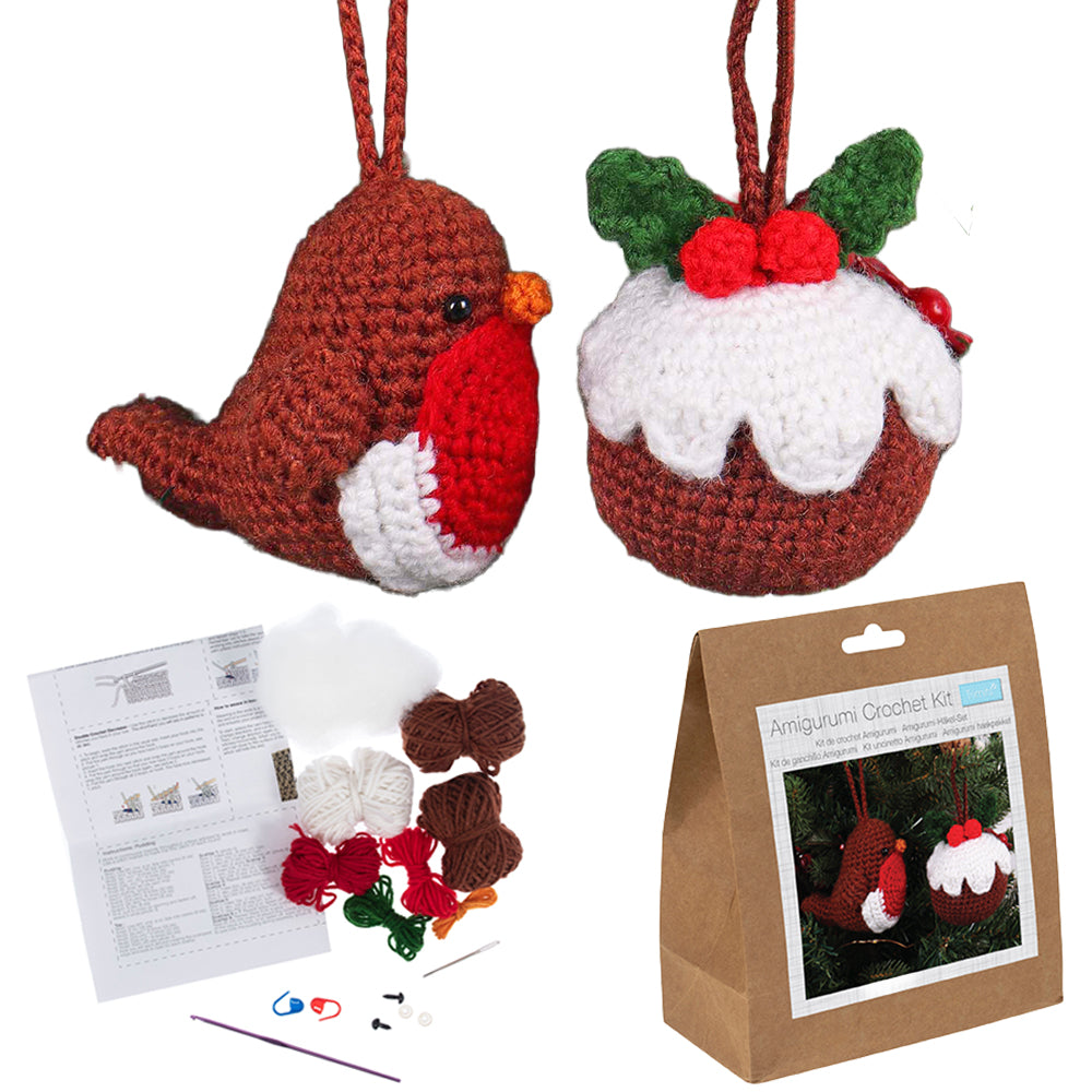 Christmas Pudding &amp; Robin | Amigurumi Complete Crochet Kit