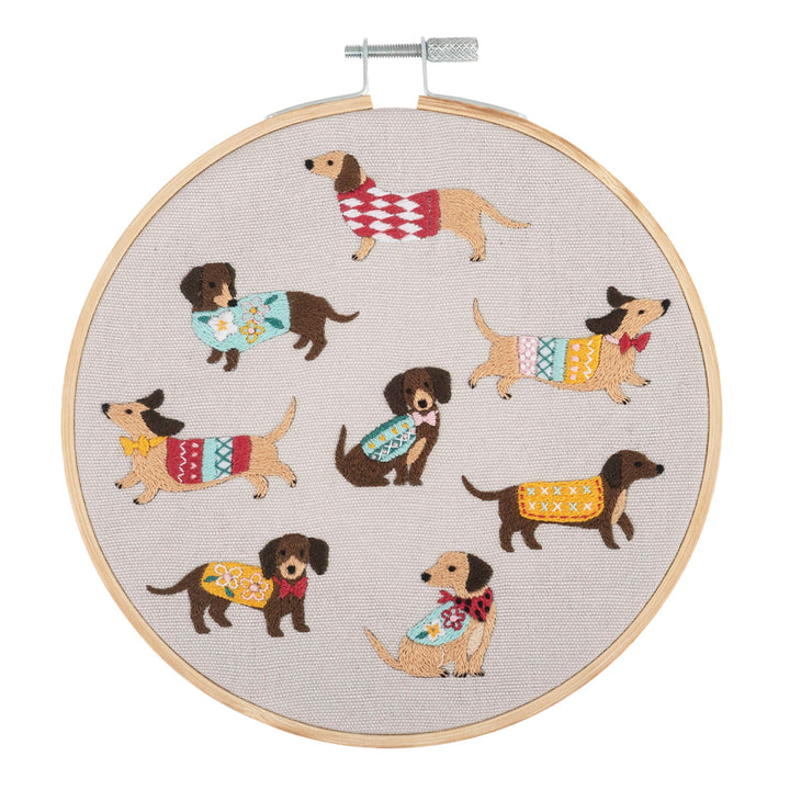 Too Many Sausage Dogs! | Complete Embroidery Kit with Hoop | 15cm Wide