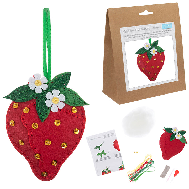 Strawberry Decoration | Mini Felt Sewing Kit | Complete Craft Kit