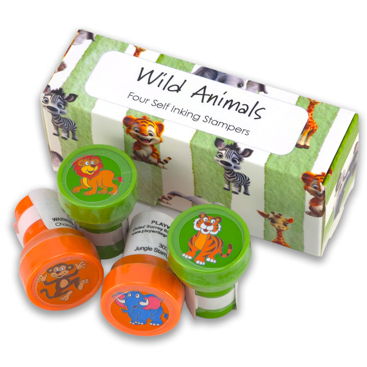 Wild Animals | 4 Self Inking Stampers for Kids | Cracker Filler | Party Bag Gift