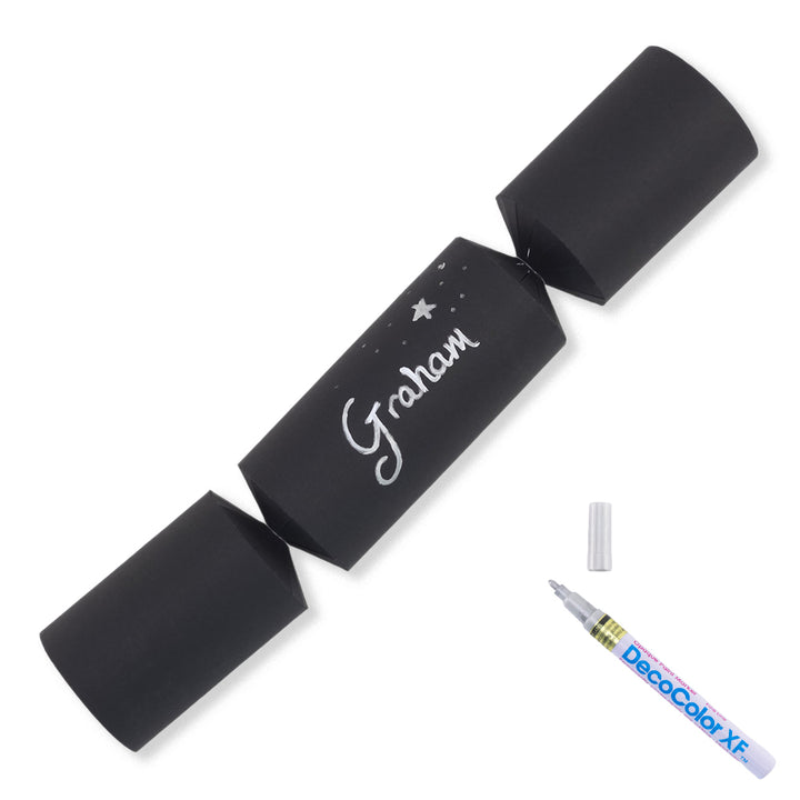 Black | 12 Personalise Your Own Crackers | Make &amp; Fill Your Own | With Pen