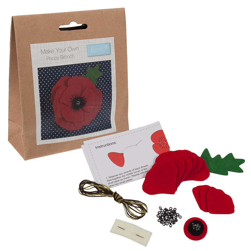 Sewing Kit to Make a Felt Poppy Brooch