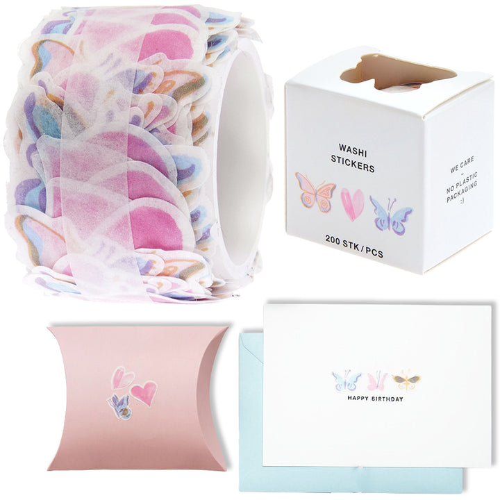 Butterflies &amp; Hearts | Washi Style Stickers | Reel of 200