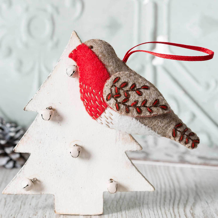 Christmas Robin Hanging Ornament | Mini Felt Sewing Kit | Corinne Lapierre