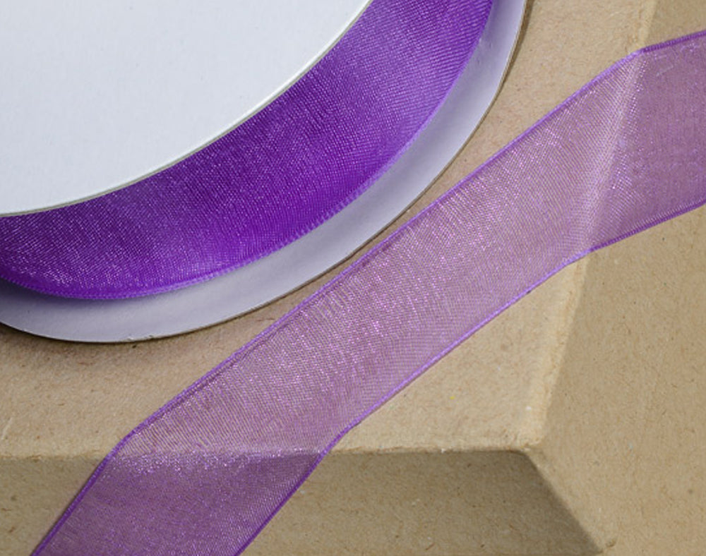 25m Purple 15mm Wide Woven Edge Organza Ribbon for Crafts