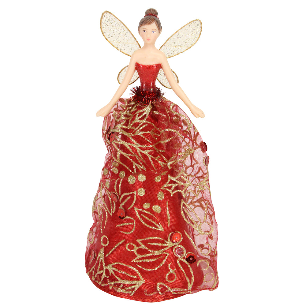 Red & Gold Fairy | Gisela Graham Christmas Tree Topper | 20cm Tall