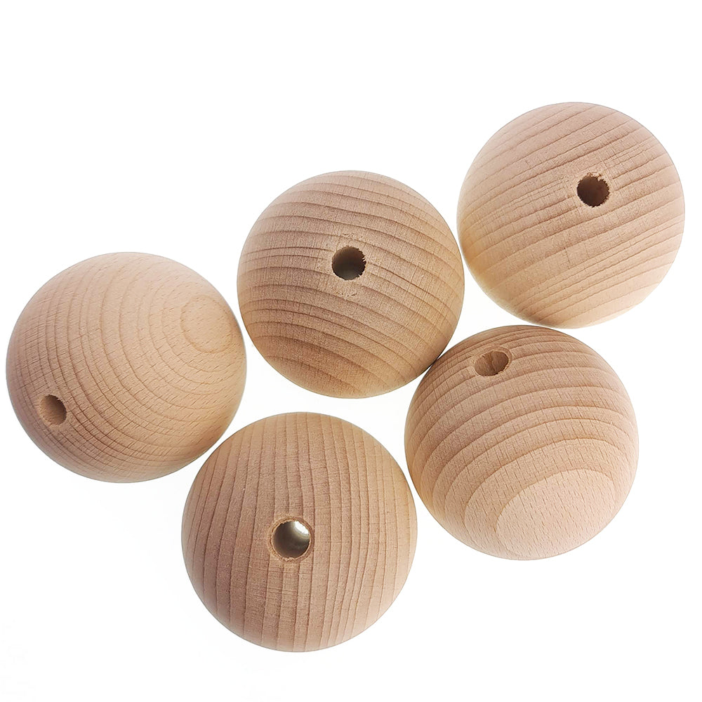 Untreated Round Wooden Beads with Threading Holes for Crafts