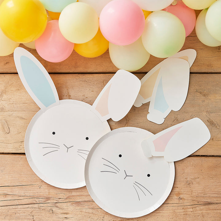 8 Paper Bunny Plates with Interchangable Pastel Ears for Easter Parties