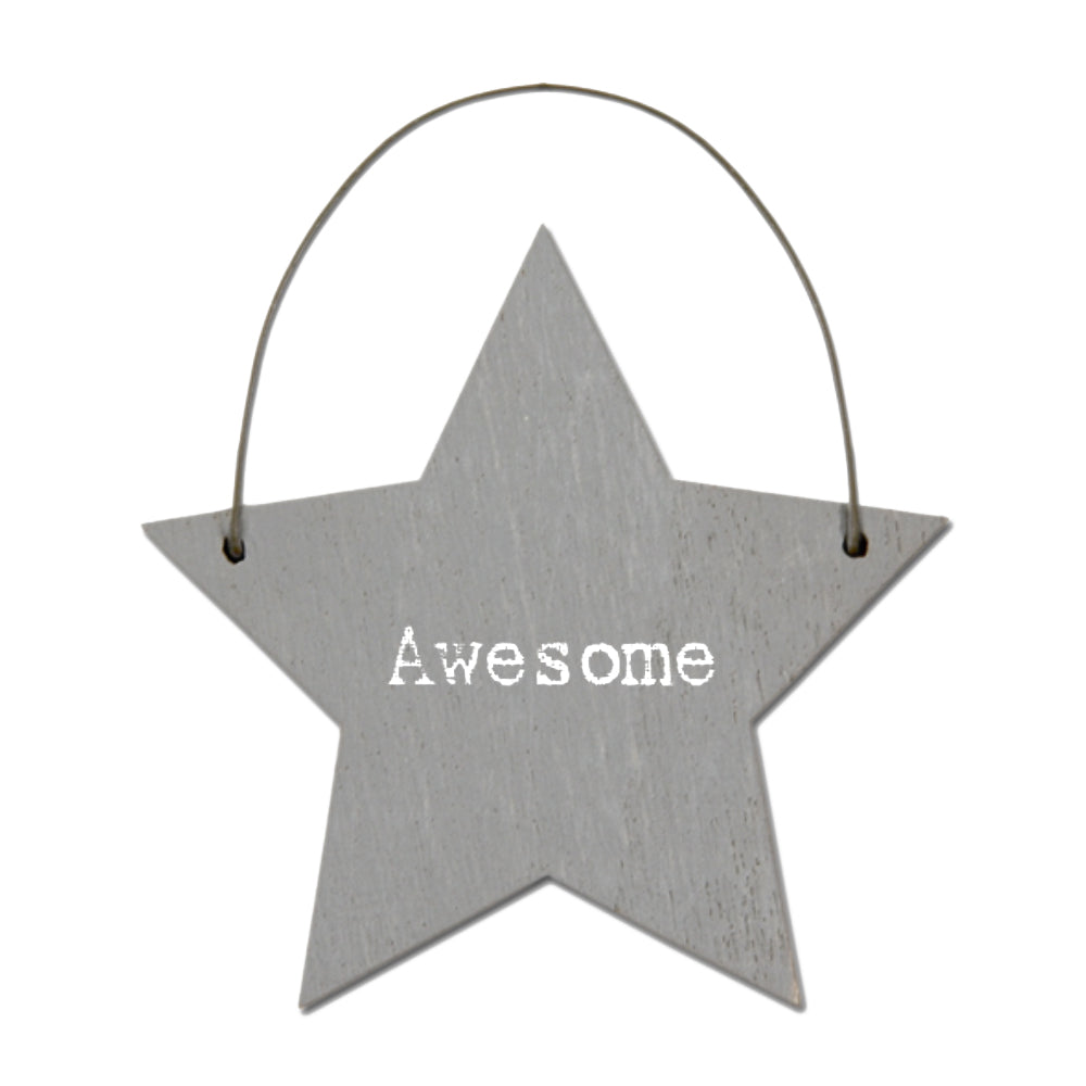 Mini Grey Wooden Hanging Heart | Awesome | Cracker Filler Gift