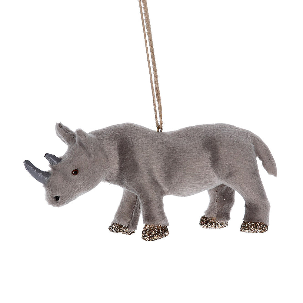 Faux Fur Rhino Tree Ornament | Wild Animal Christmas Decoration