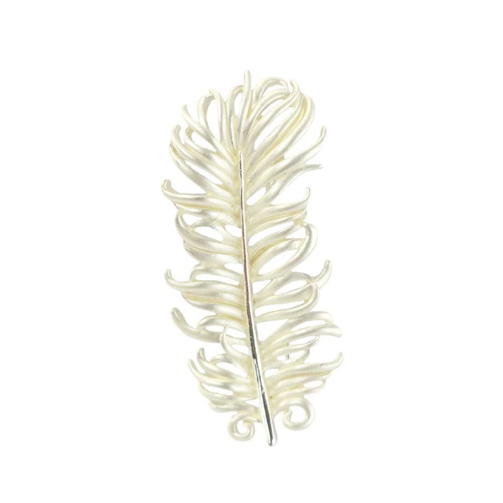 Pearlescent White Feather Brooch | Silver Plated | Little Gift | Cracker Filler