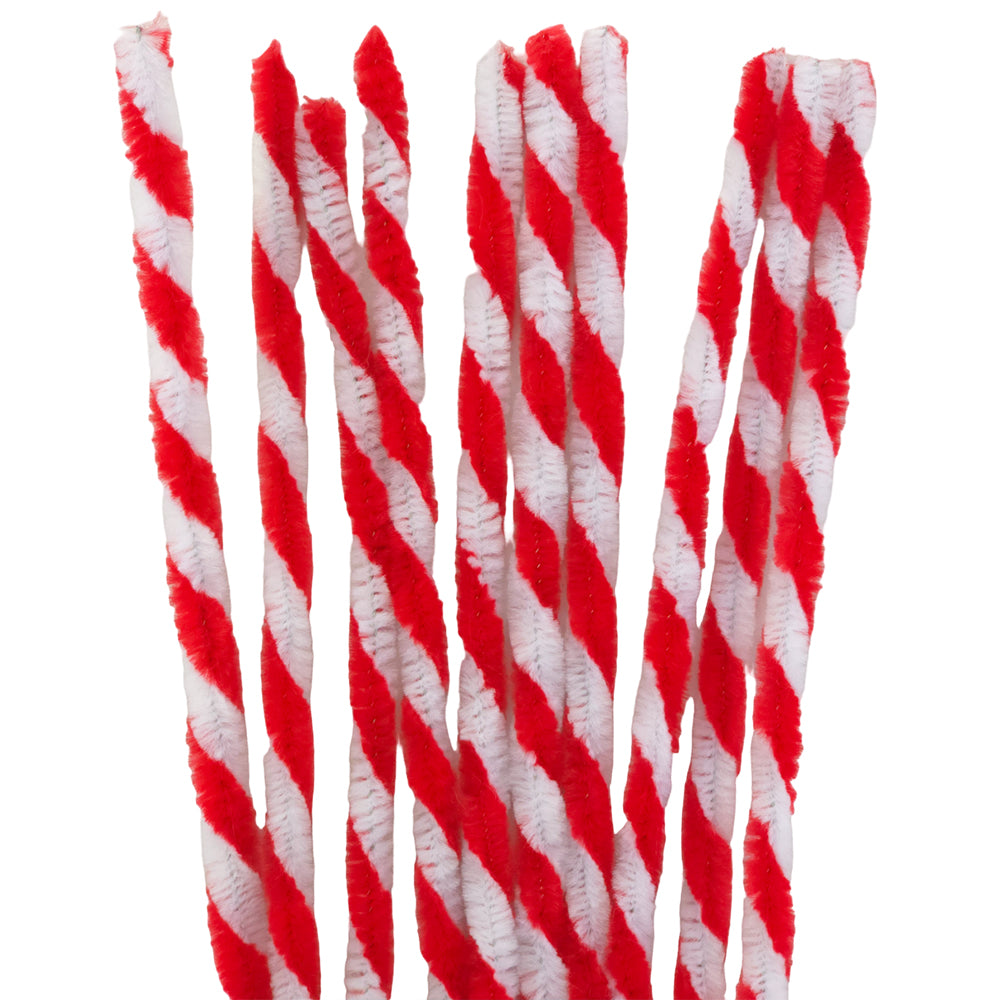 Candy Cane | 30cm Craft Pipecleaners | Chenille Stems | 6mm Wide | 10 Pack