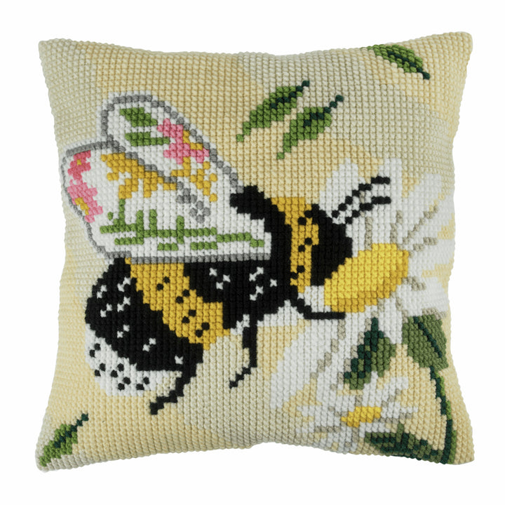 Cross Stitch Cushion Cover Kit | Floral Bee Design | Adult Craft