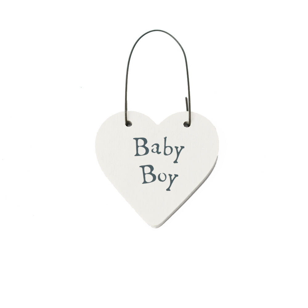 Baby Boy Mini Wooden Hanging Heart - Cracker Filler Gift