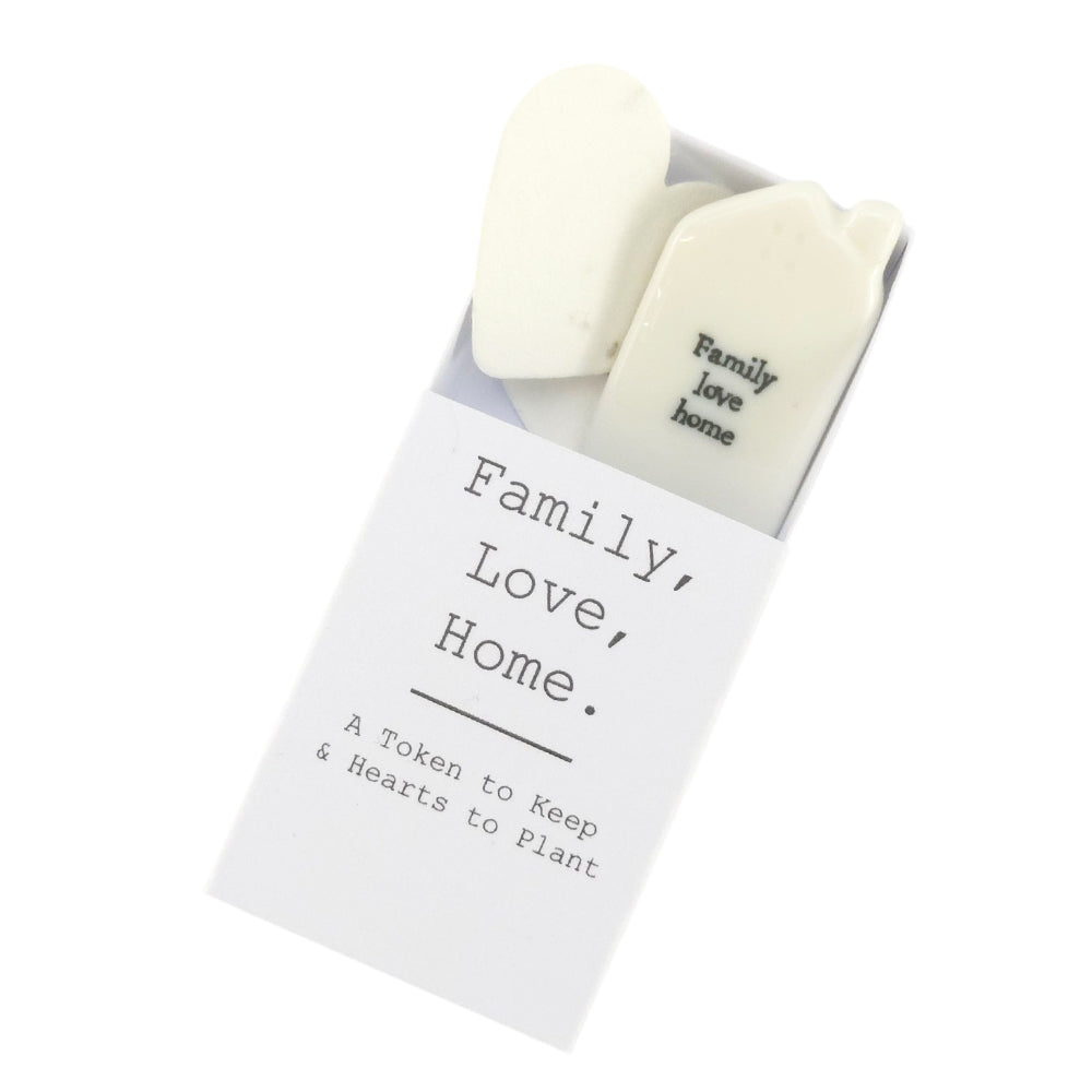 Family, Love, Home | Ceramic Token &amp; Hearts to Plant | Cracker Filler | Little Gift