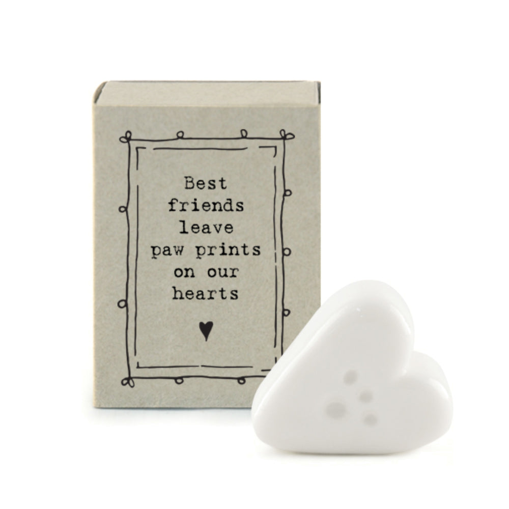Mini Ceramic Paw Print in a Heart Ornament in a Gift Box | Cracker Filler Gifts