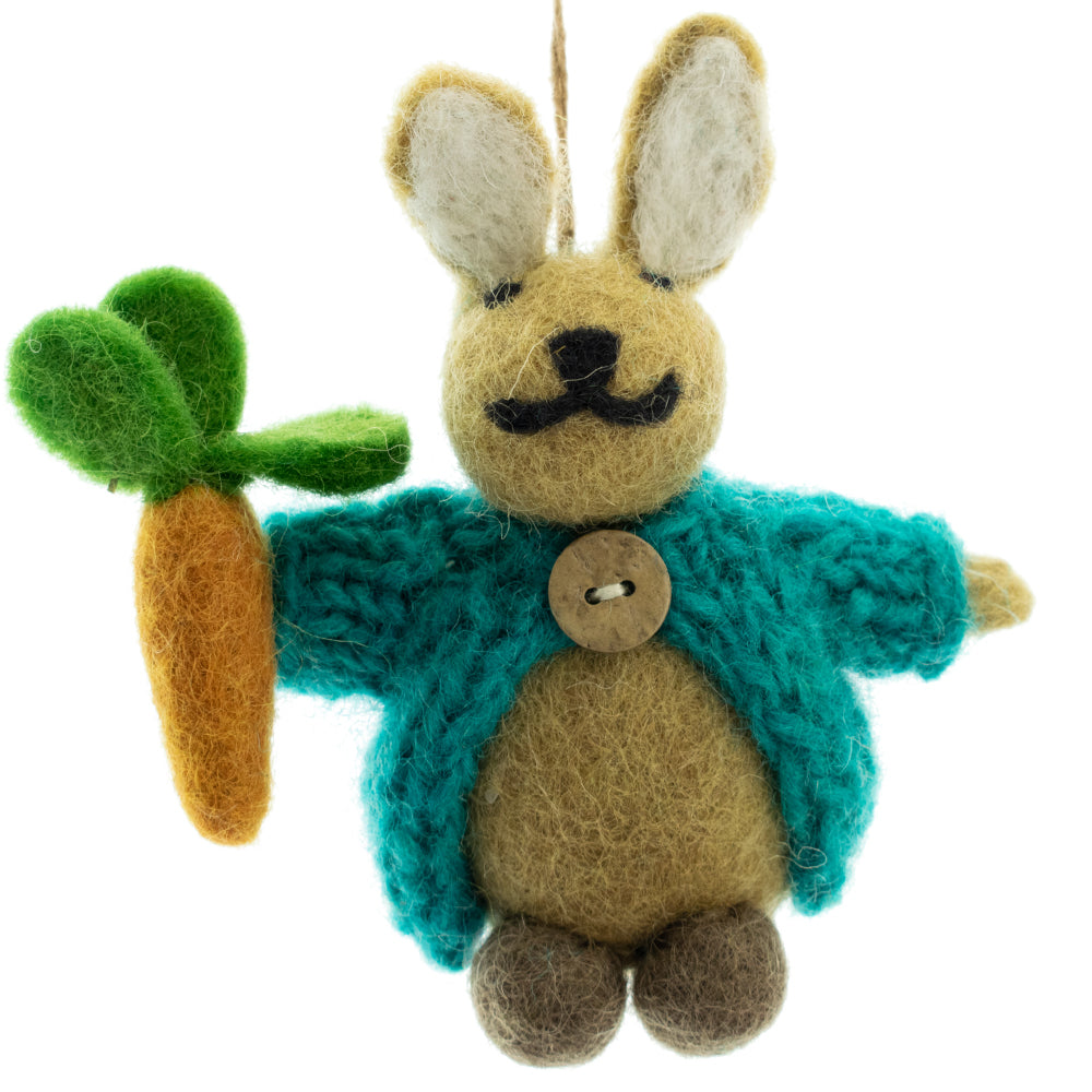 Single 10cm Hand Felted Rabbit in Cardigan Easter Tree Decoration