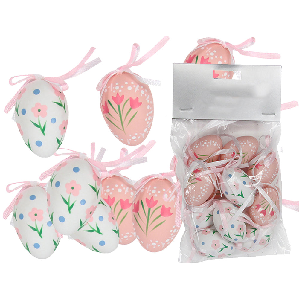 12 4cm Pink and White Hanging Plastic Eggs for Easter Trees | Gisela Graham