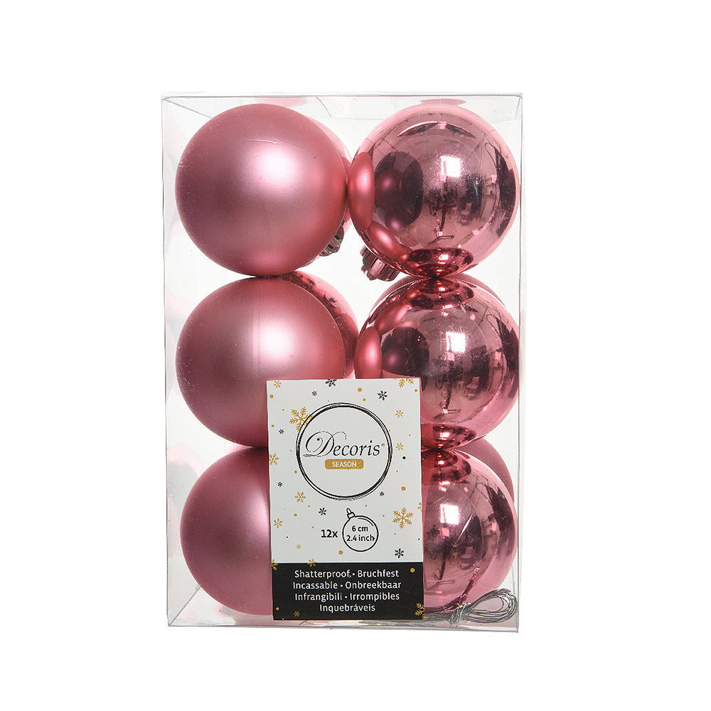 12 Lipstick Pink 6cm Shatterproof Christmas Tree Bauble Decorations