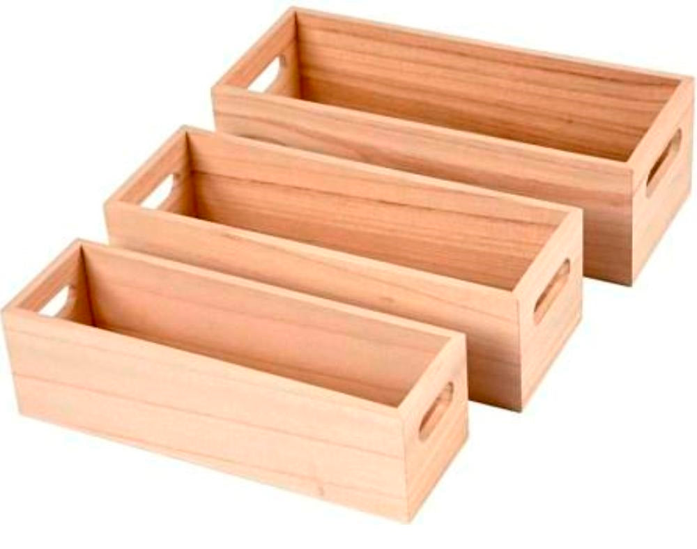 Three Nesting Small Crates - Wood Boxes with Solid Sides