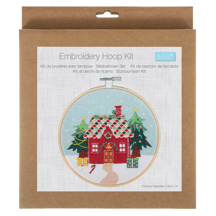 Christmas Gingerbread Cottage | Complete Embroidery Kit with Hoop | 15cm Wide