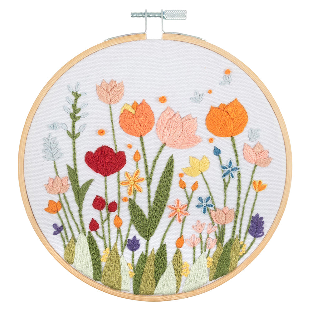 Flowers in Bloom | Complete Embroidery Craft Kit with Hoop | 15cm Wide