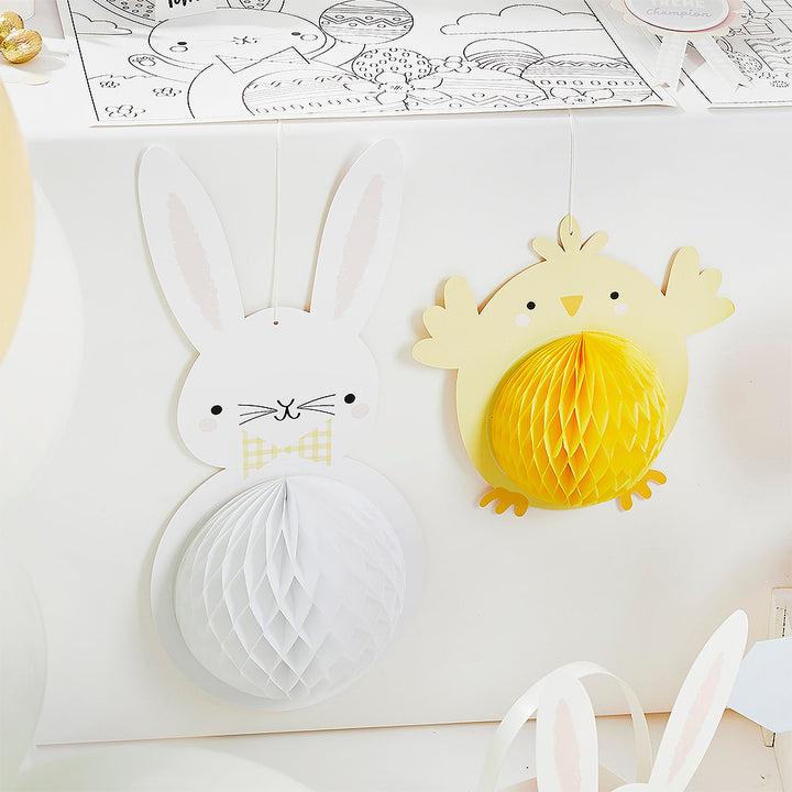 Cute Easter Bunny & Chick | Hanging Honeycomb Easter Decorations | Two Pack