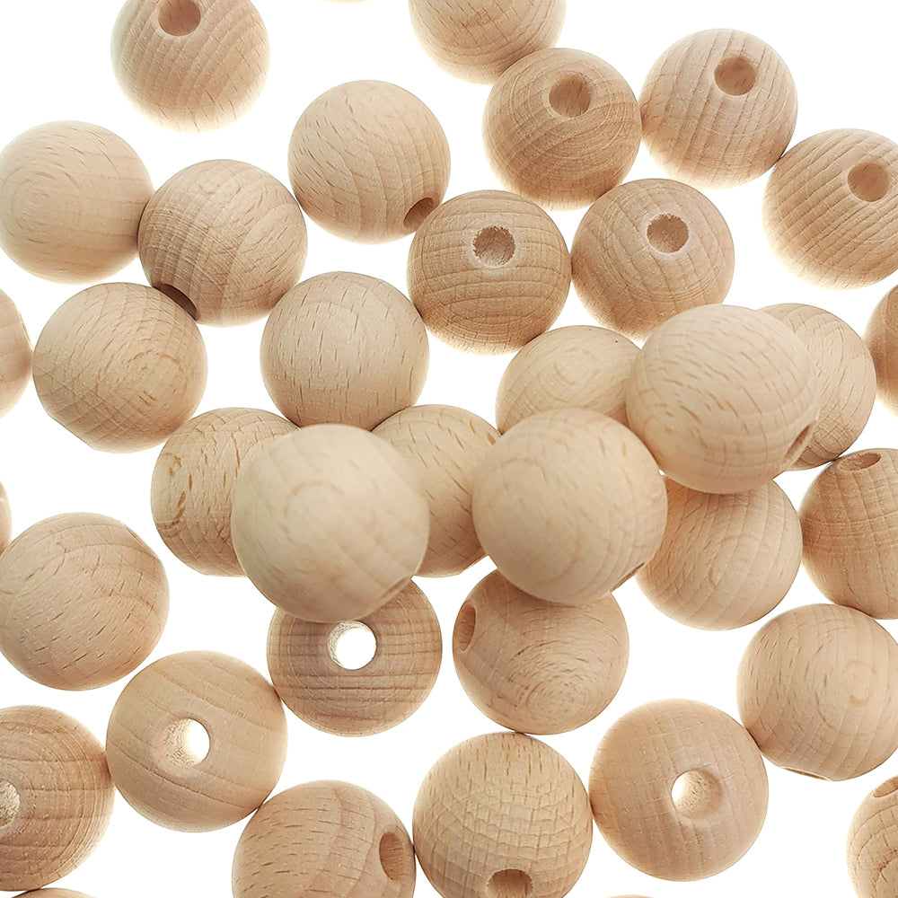 Untreated Round Wooden Beads with Threading Holes for Crafts