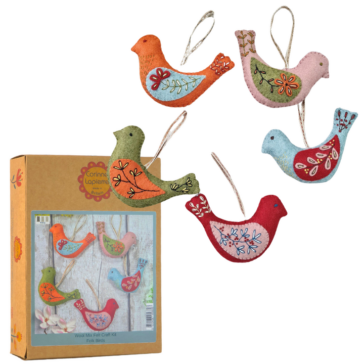 Folk Birds | Felt Sewing Kit | Makes 5 | Corinne Lapierre