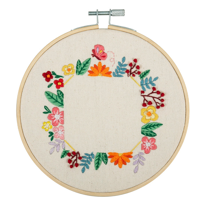Floral Photo Frame | Complete Embroidery Craft Kit with Hoop | 15cm Wide