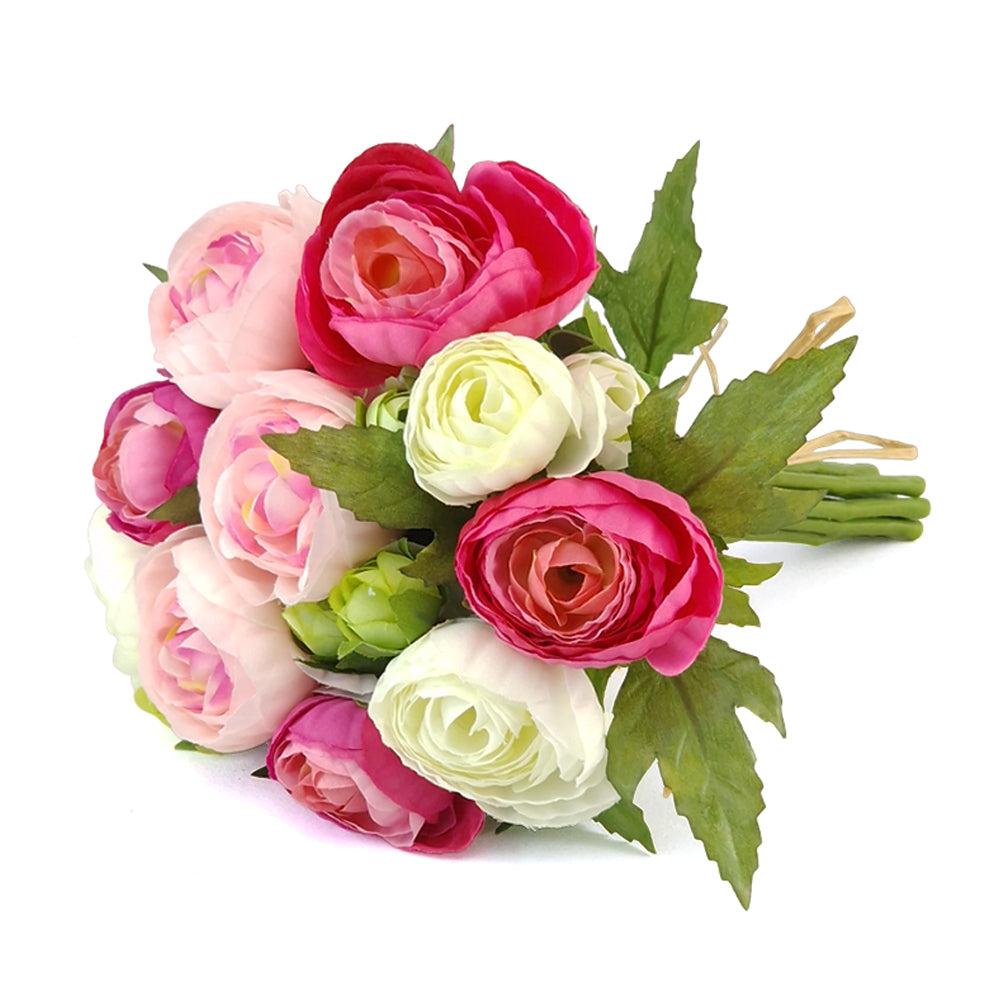 22cm Artificial Cream & Pink Ranunculus Posy for Floristry Crafts