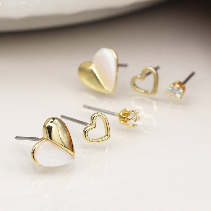 Hearts & Crystal Stud Earring Trio | Mini Gift | Cracker Filler