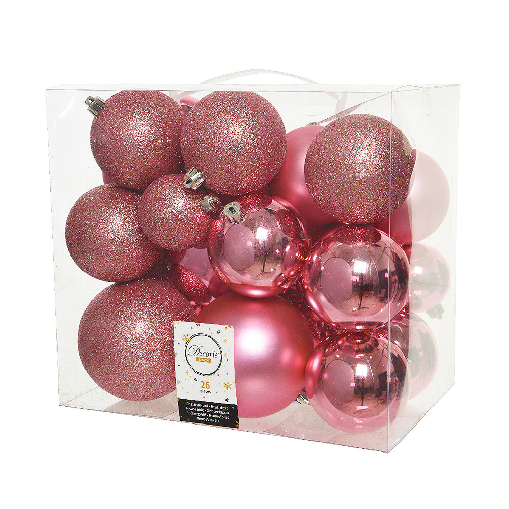 Shatterproof Lipstick Pink Shiny Matt & Glittery Baubles | 26 Pieces | Assorted Sizes