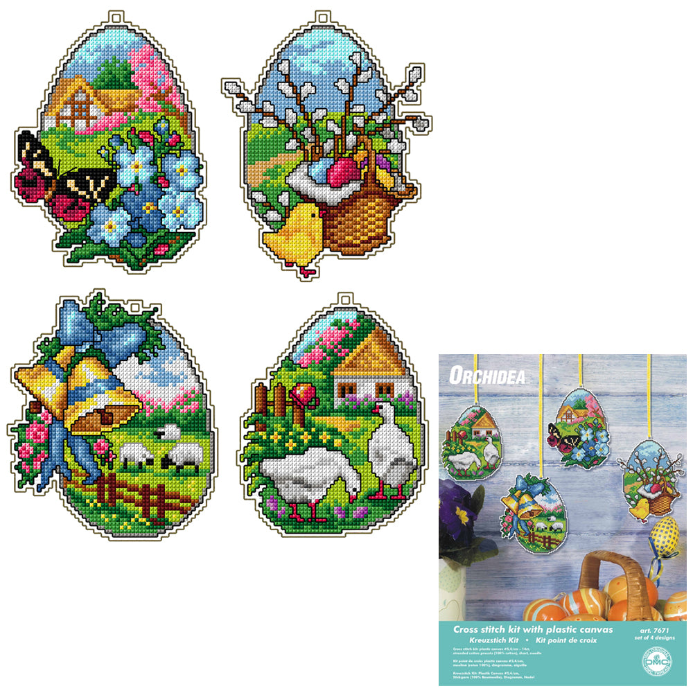 Hanging Springtime Scenes | Easter Eggs | Set of 4 | Cross Stitch Kit