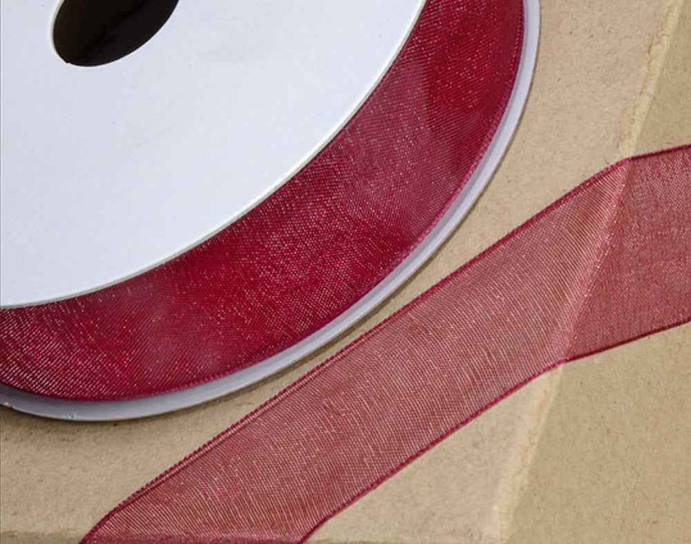 25m Burgundy 23mm Wide Woven Edge Organza Ribbon for Crafts