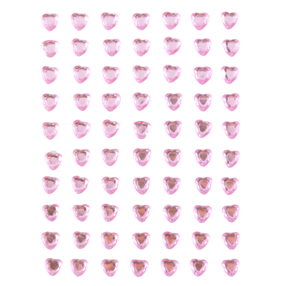 Light Pink | 8mm Self Adhesive Heart Jewels | 70 Sticky Gems