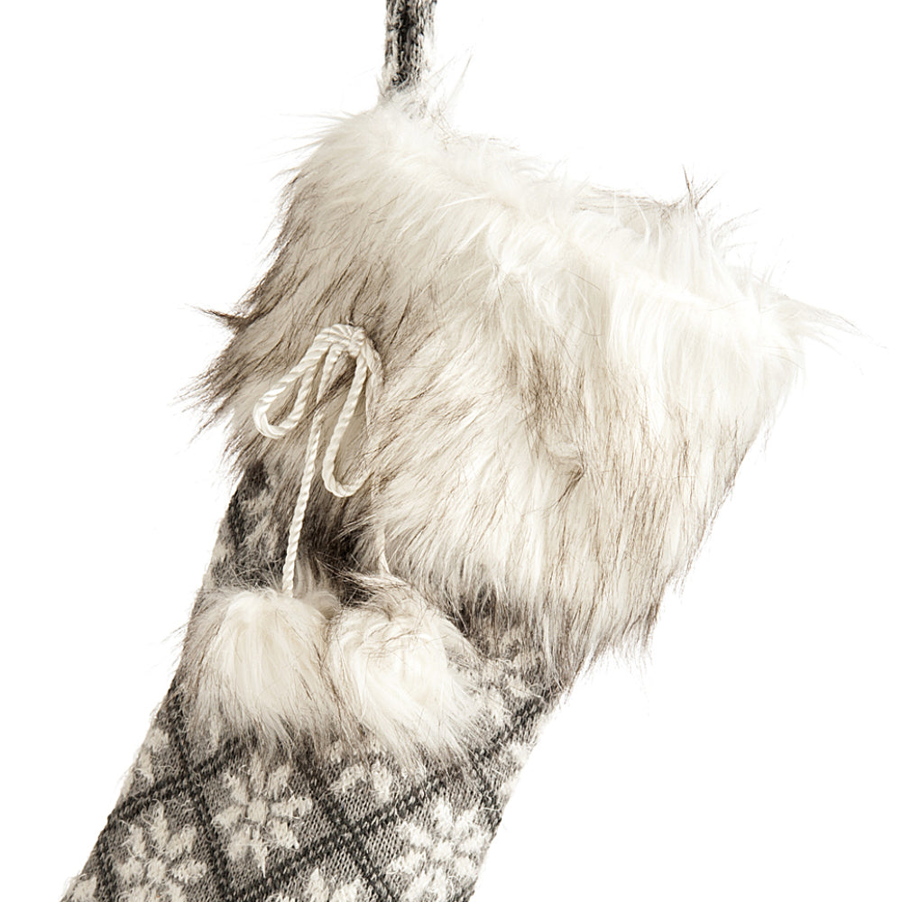 52cm Grey Fair Isle Pattern Christmas Stocking with Faux Fur Cuff