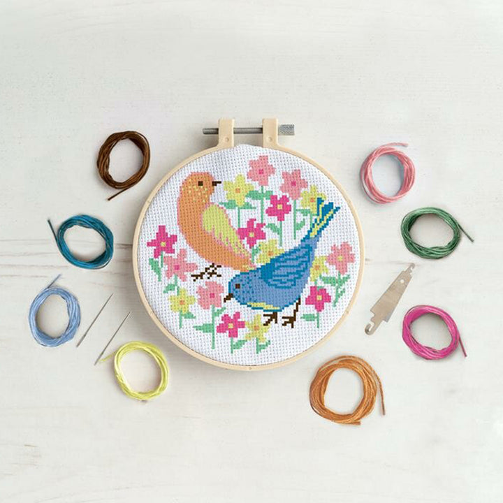 Colourful Birds | Complete Cross Stitch Kit | 20cm Hoop