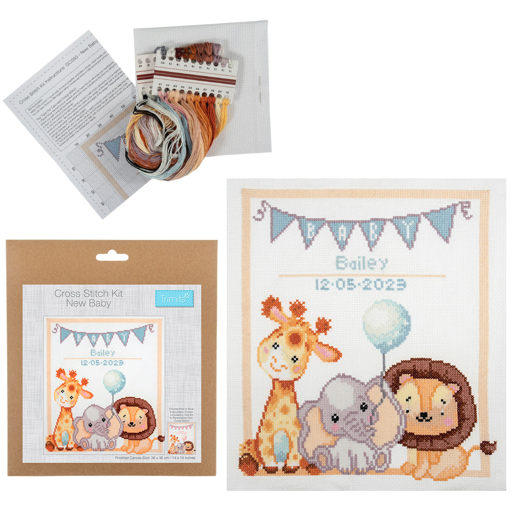 New Baby | Cute Animals Cross Stitch Kit | 36cm x 36cm