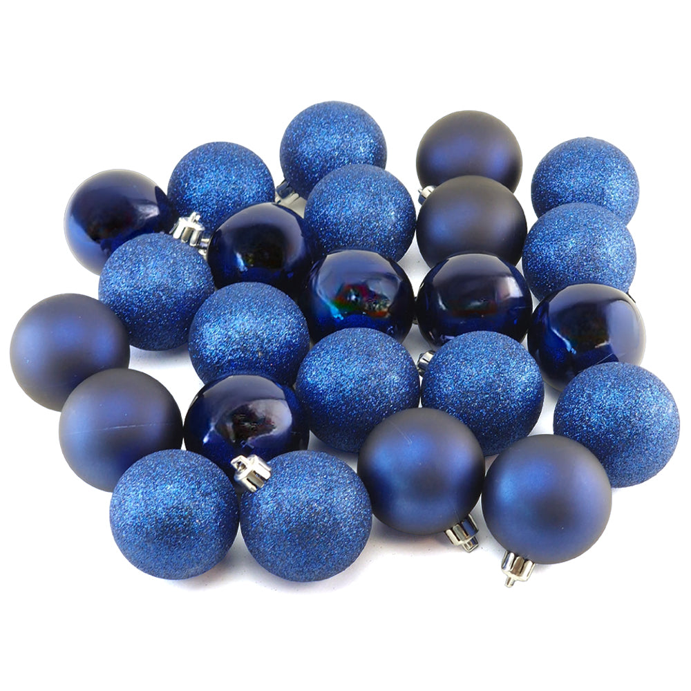 60mm Midnight Blue Christmas Baubles | 24 Assorted | Shatterproof Tree Decorations
