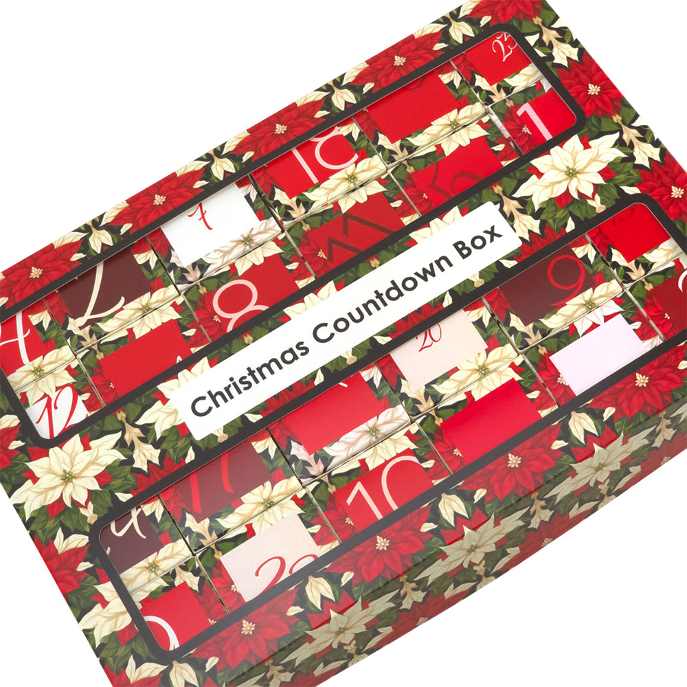 Advent Calendar Making Kit | 24 Cube Boxes & Outer Box | Abstract Poinsettia