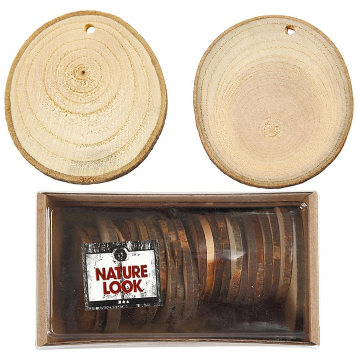 25 Natural Wood Discs with Hole for Floristry & Adult Crafts - 5cm to 7cm