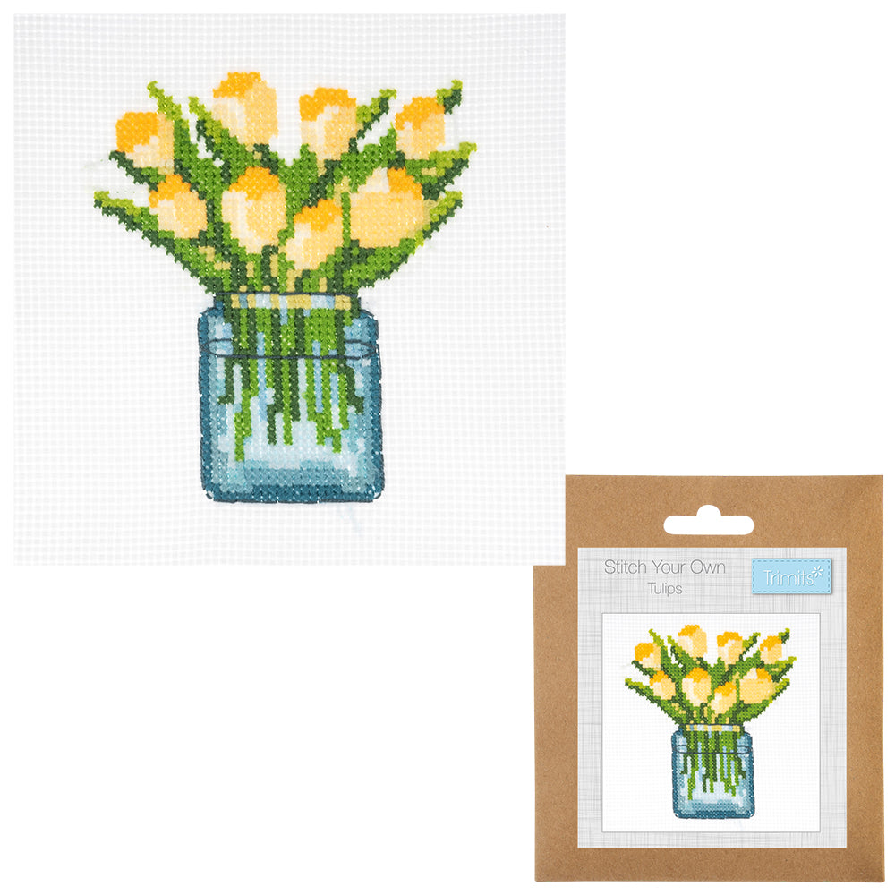 Yellow Springtime Tulips | Mini Counted Cross Stitch Kit | 13cm